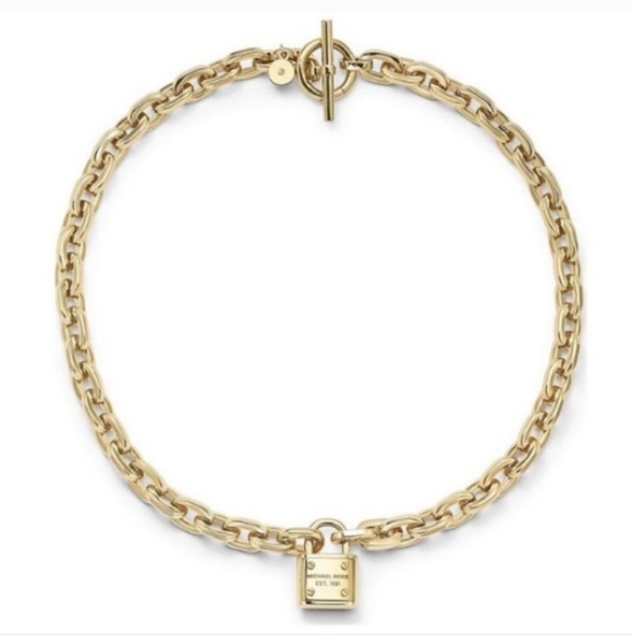 Michael Kors Chain Link Padlock Necklace 14k Gold Plated Stainless Steel NWT - Picture 12 of 16